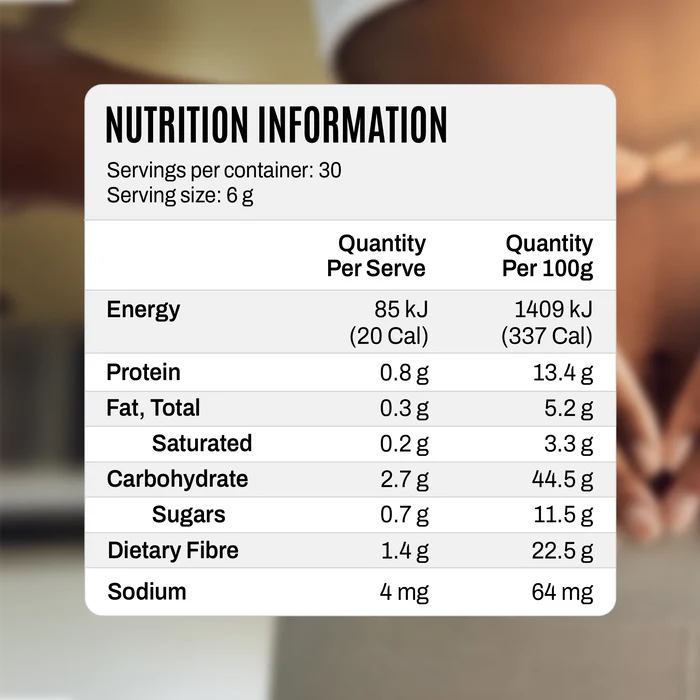 Nutrition information label on a blurred background