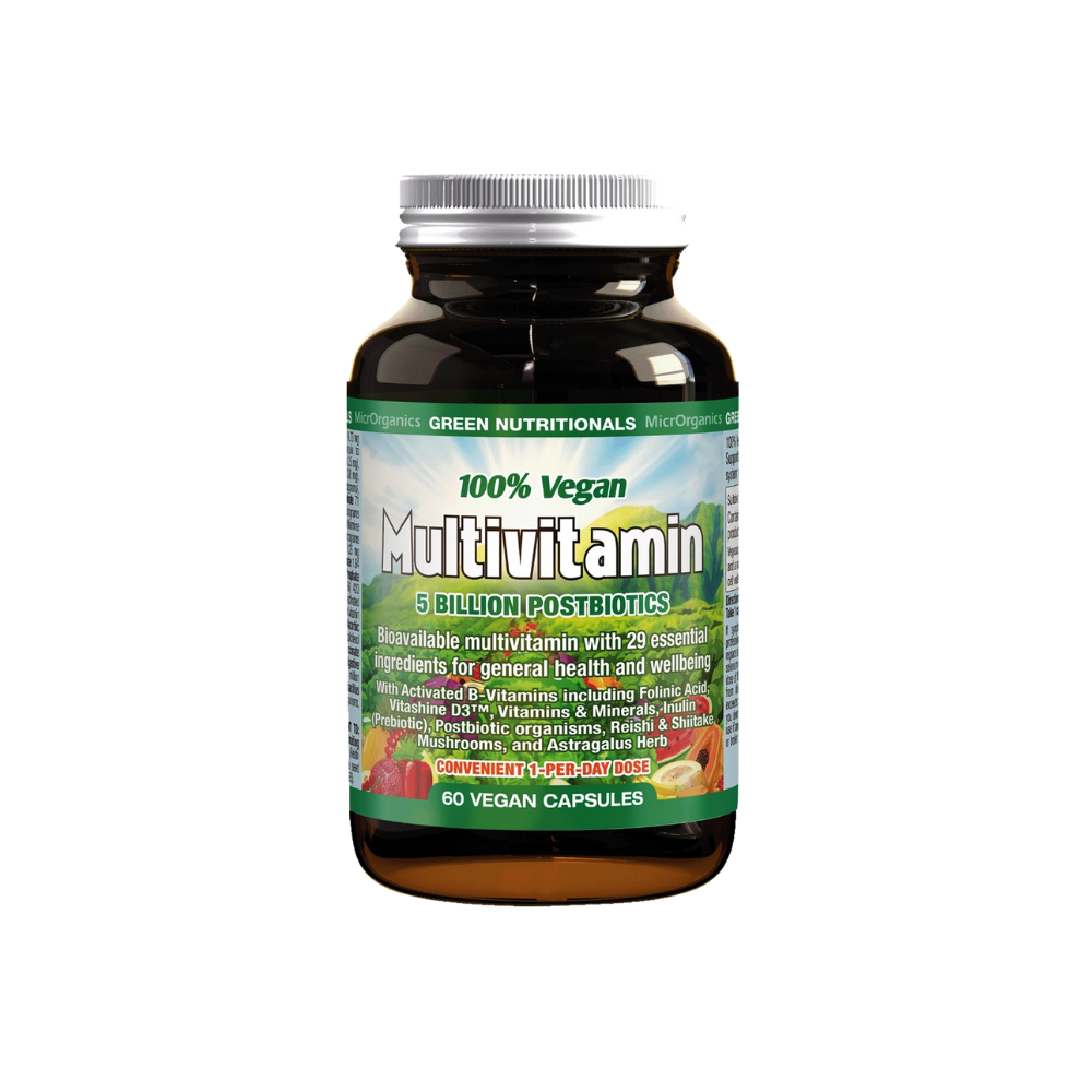 Multivitamin supplement bottle on a white background
