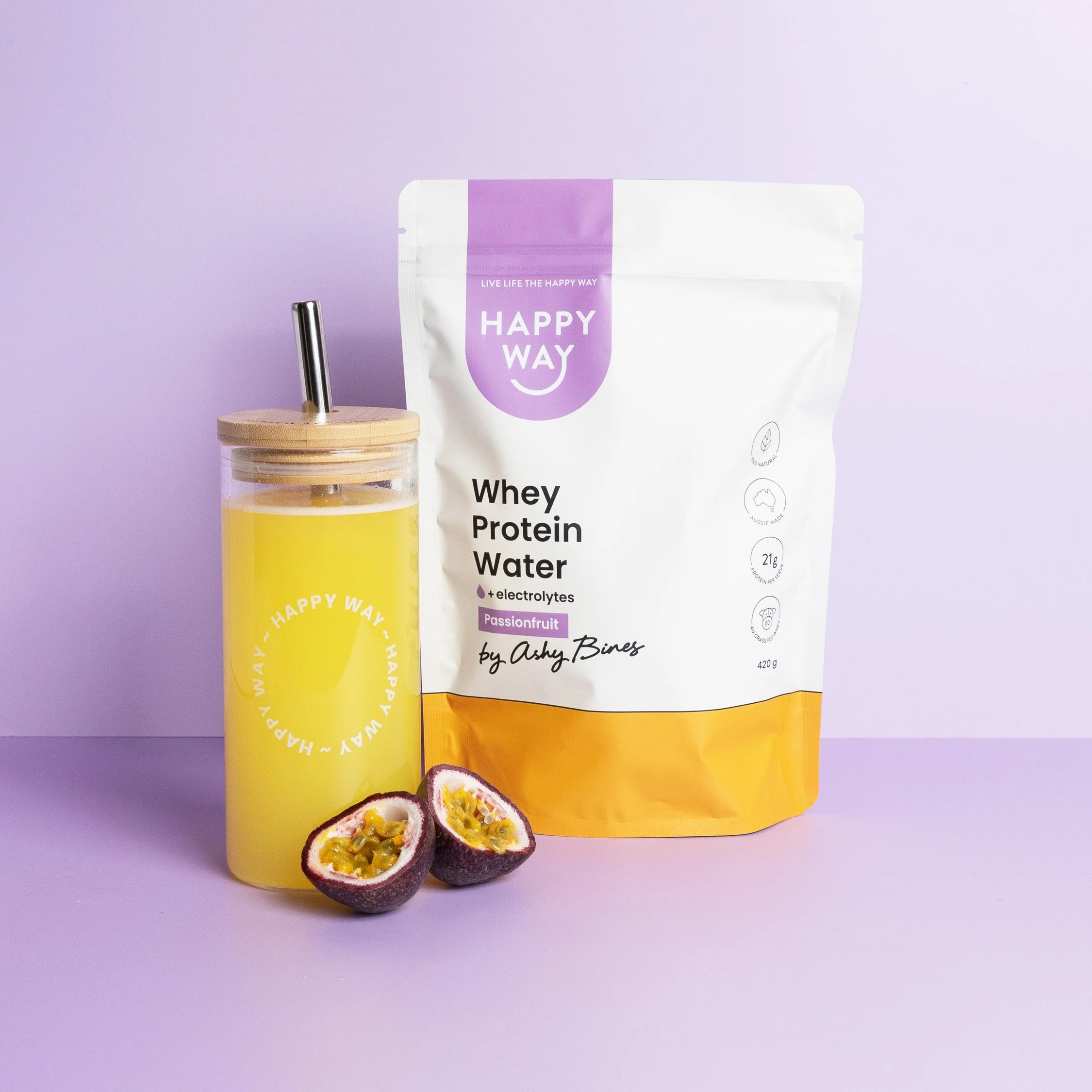 Happy Way Whey Protein Water Passionfruit 420g bag
