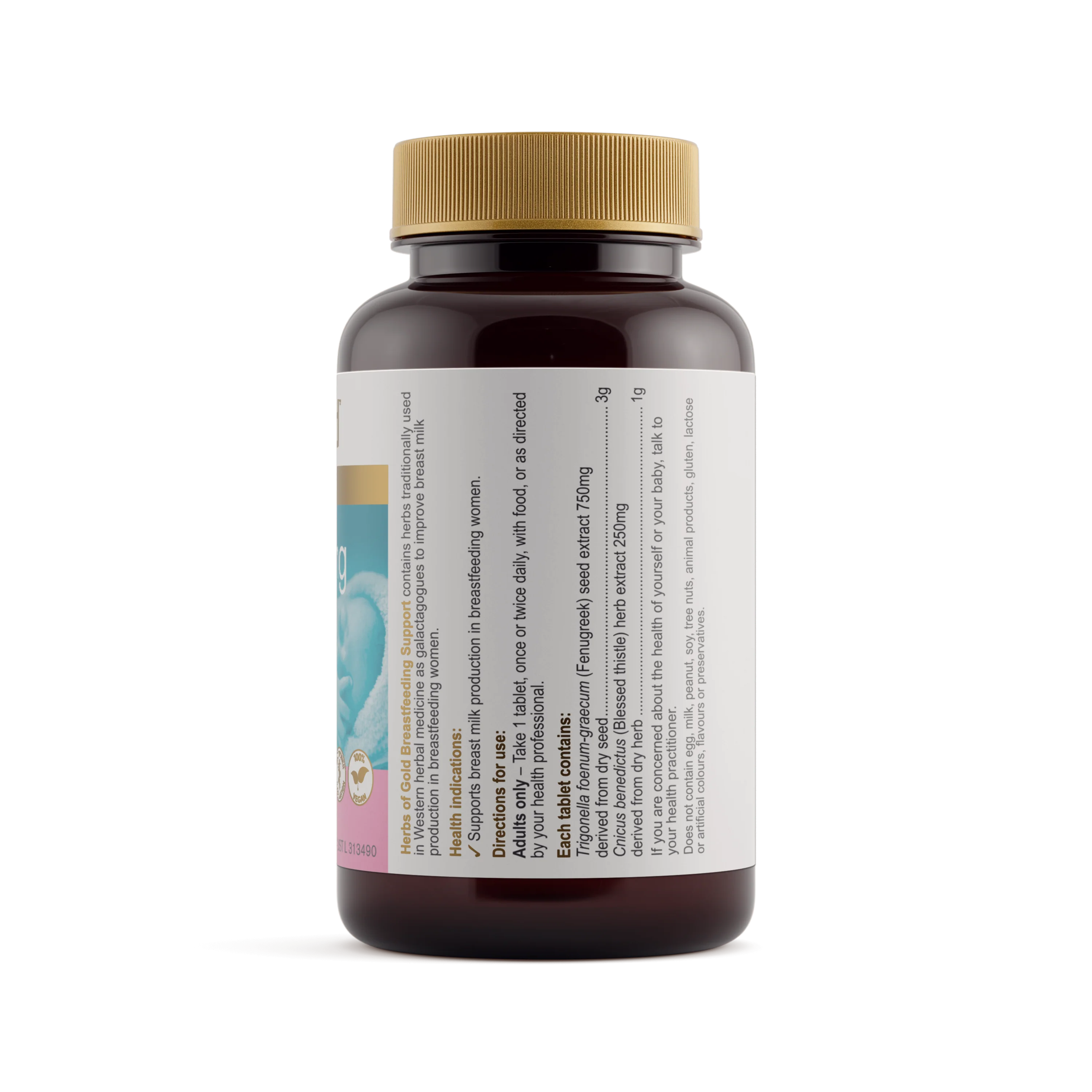 Herbs of Gold Breastfeeding Support ingredients on label
