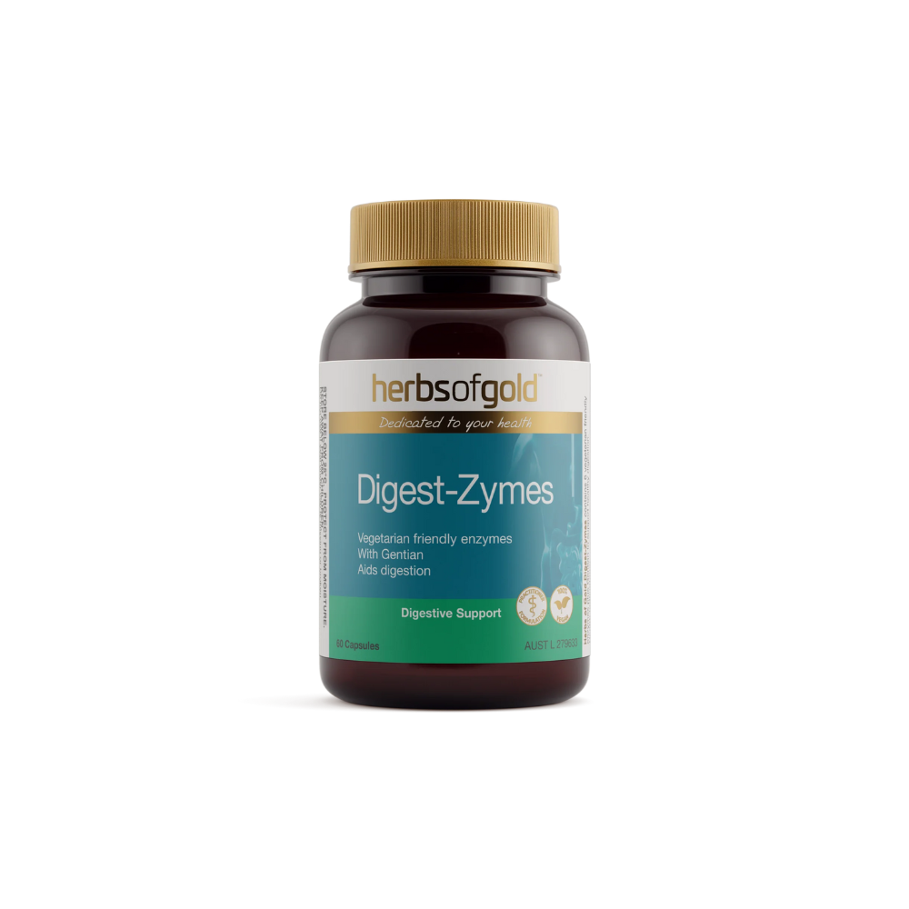 Herbs of Gold Digest-Zymes supplement bottle on a white background