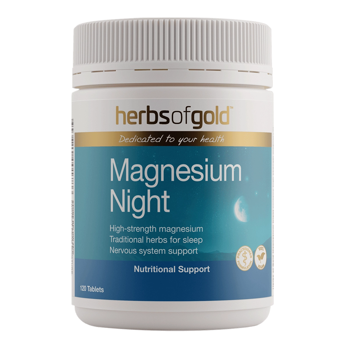 Herbs of Gold Magnesium Night supplement bottle on a white background
