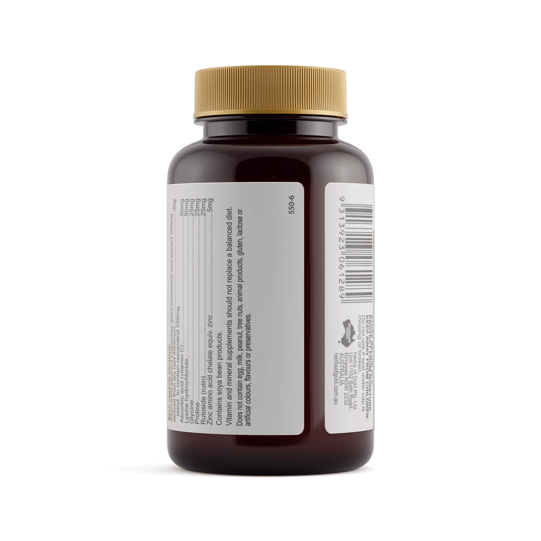 Brown bottle with a label on a white background