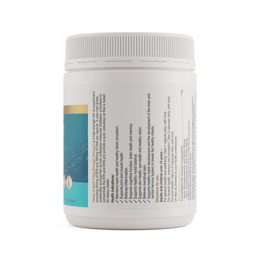 Herbs of Gold Triple Strength Omega-3 full ingredients list and dosage