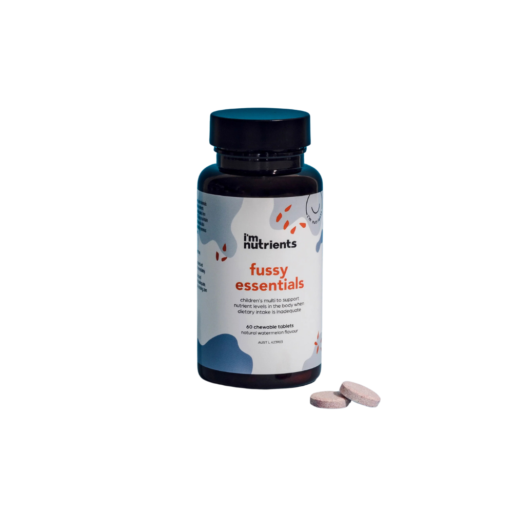 I'm Nutrients Fussy Essentials Kids Chewable Tablets for fussy eaters in a watermelon flavour.