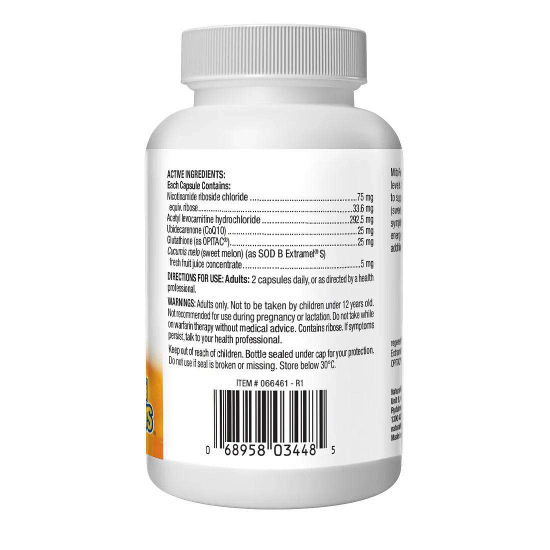 Supplement bottle with label on a white background