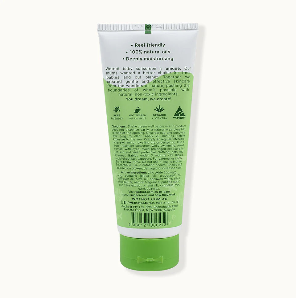 WOTNOT Natural Sunscreen SPF 30 Suitable for 3 Months+ 100g - Nourishing Apothecary