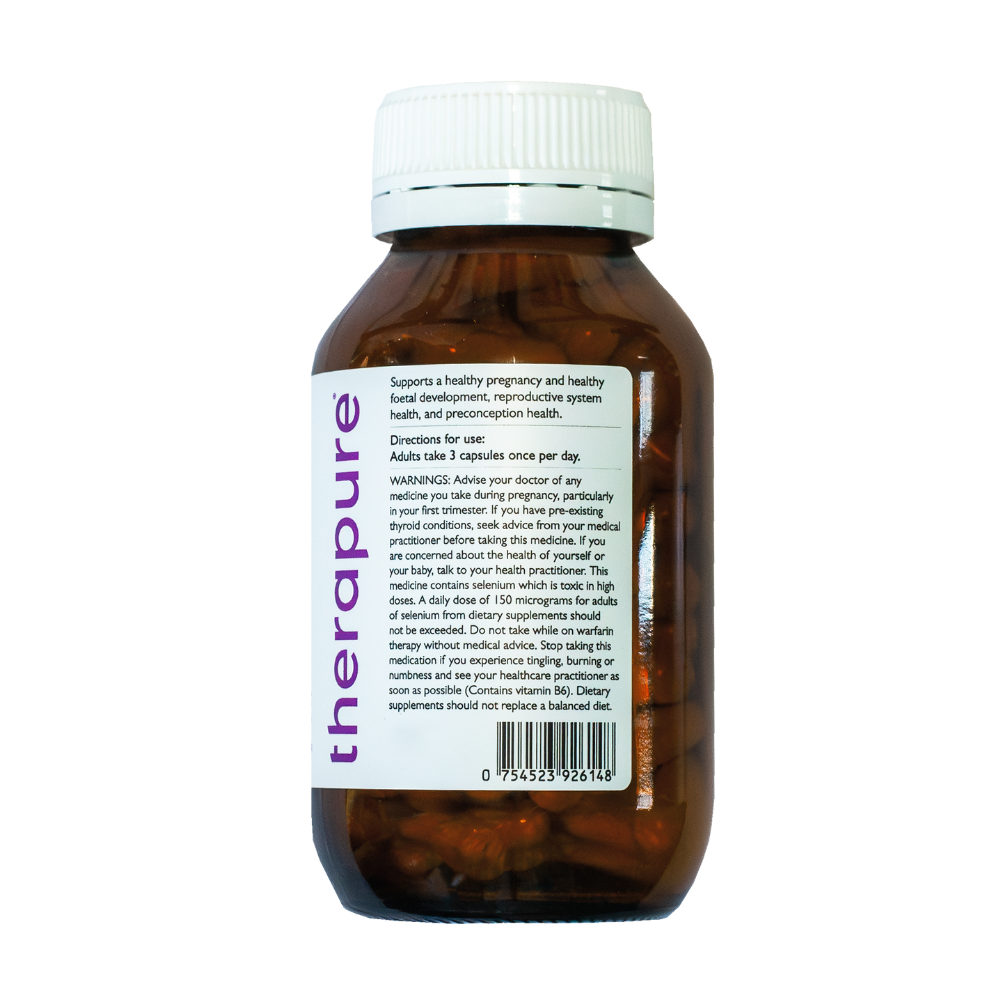 Brown supplement bottle with white label on a white background