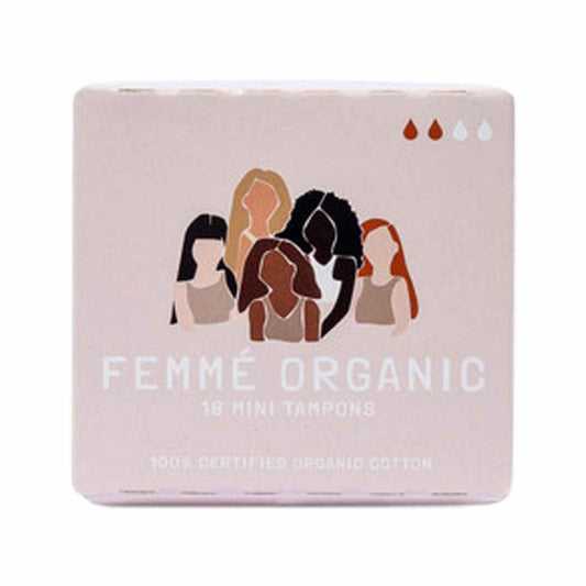 Femme Organic Organic Cotton Tampons Mini x 18 Pack - Nourishing Apothecary