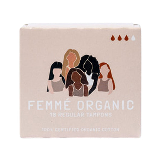 Femme Organic Organic Cotton Tampons Regular x 18 Pack - Nourishing Apothecary