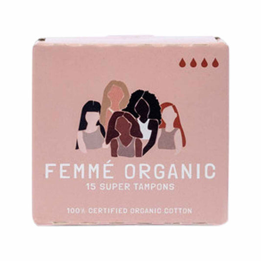 Femme Organic Organic Cotton Tampons Super x 15 Pack - Nourishing Apothecary