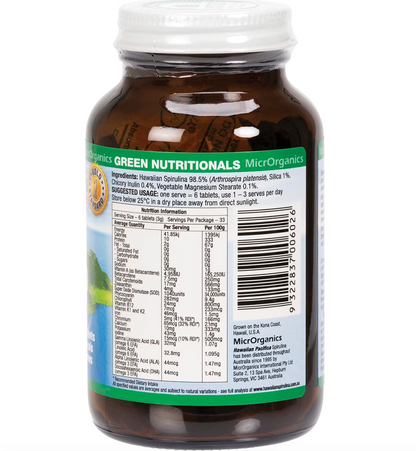 Green Nutritionals: Hawaiian Pacifica Spirulina- 200 Tablets - Nourishing Apothecary