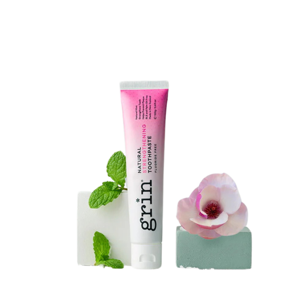 Grin Strengthening Natural Toothpaste tube - fluoride-free formula.