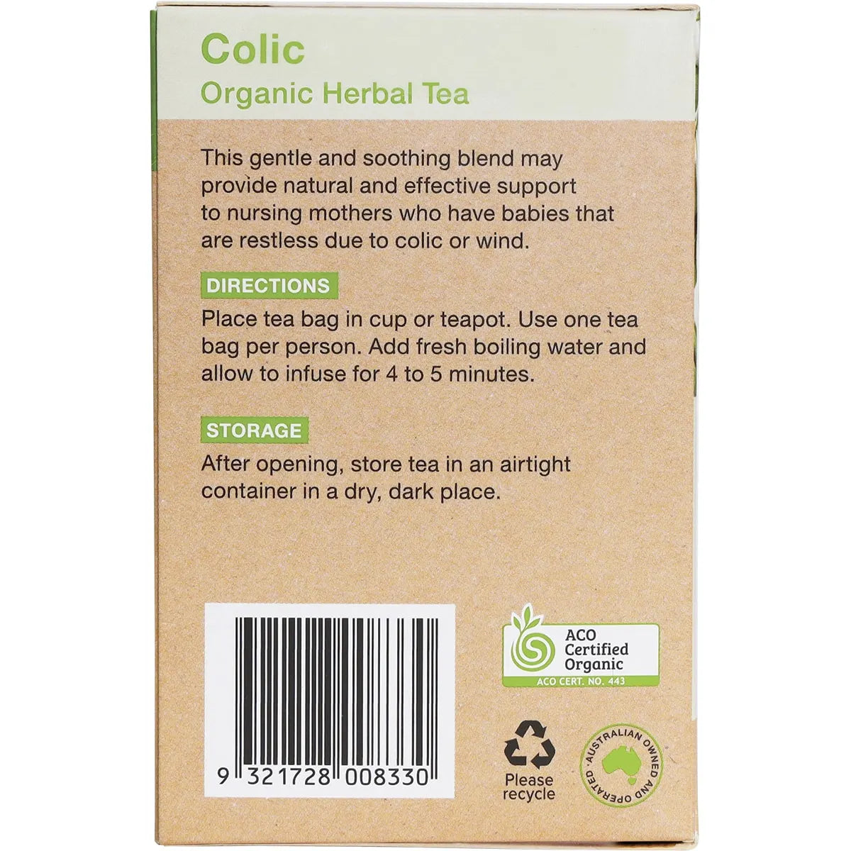 Soothing colic tea with chamomile and fennel for nursing mothers.