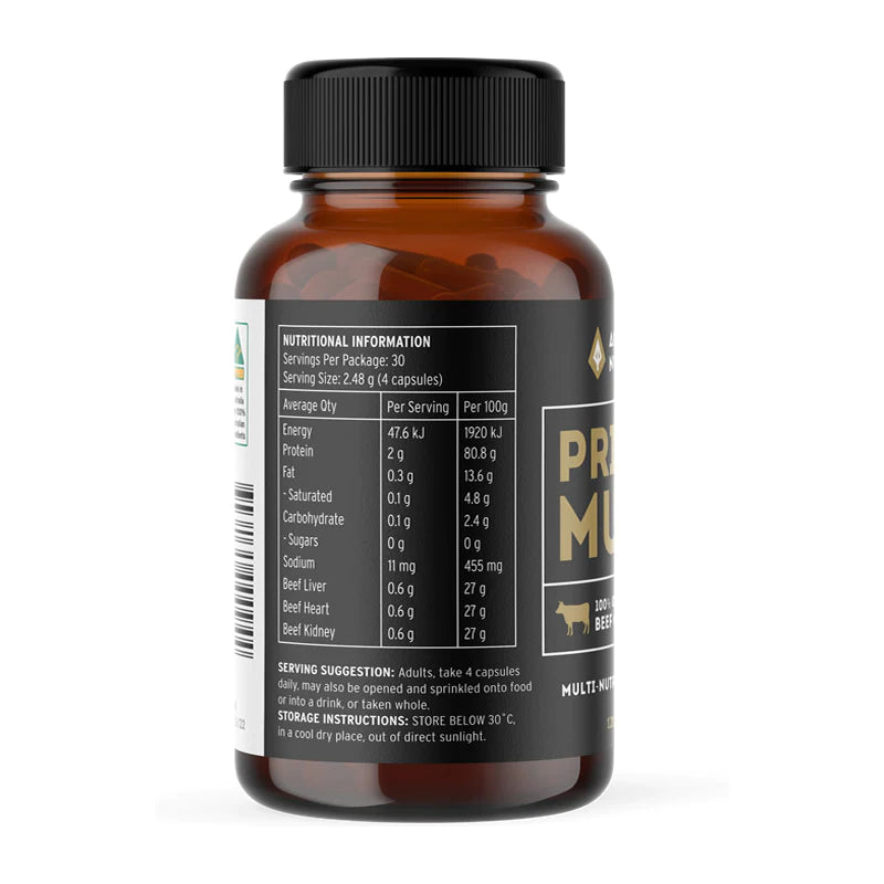 Ancestral Nutrition- Primal Multi- Grass Fed Beef, Liver, Heart and Kidney Organs- (120 Capsules) - Nourishing Apothecary