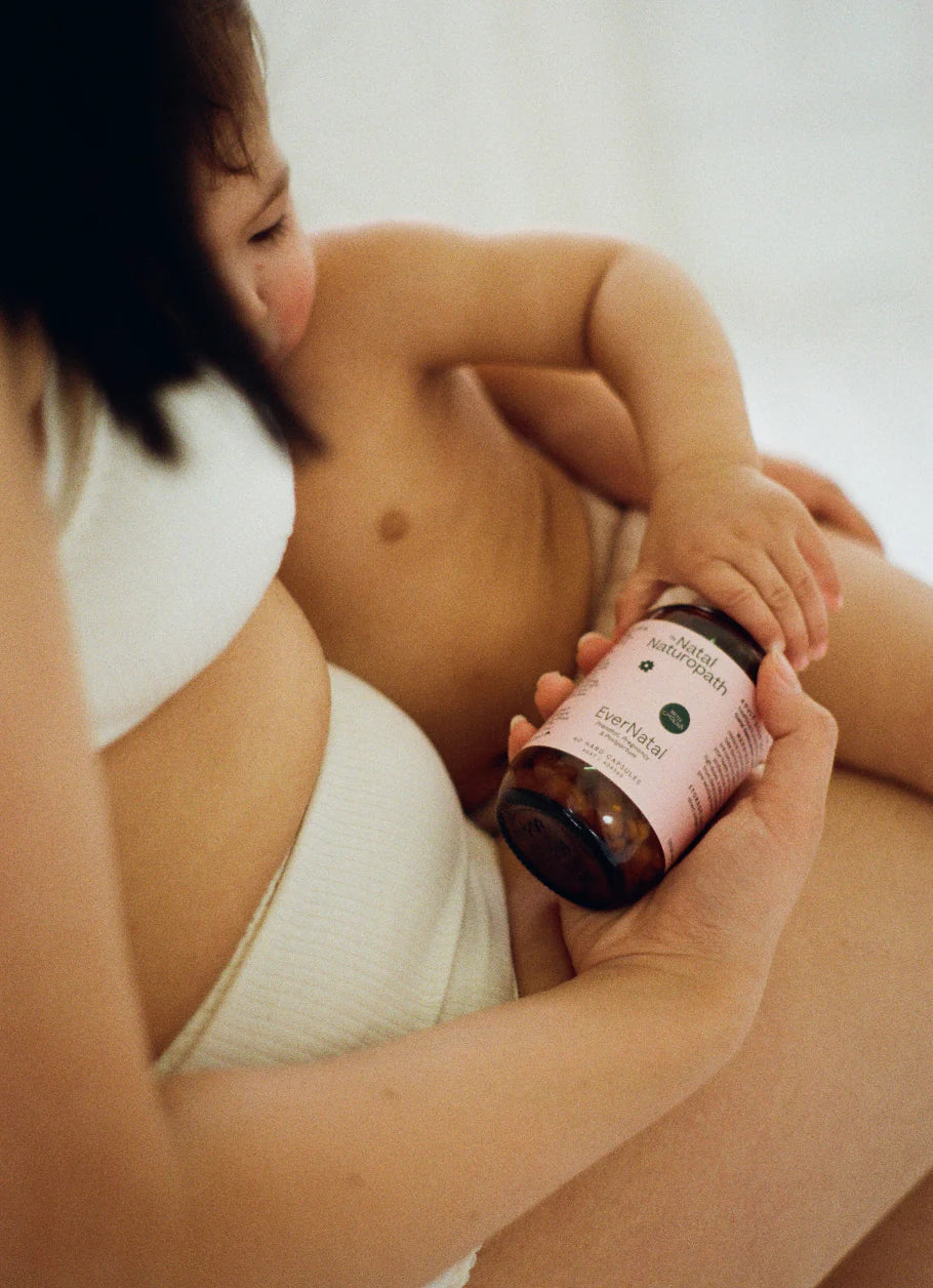  Ingredients list of EverNatal Prenatal Supplement, including folate, choline, and iodine for maternal health and foetal development during pregnancy.